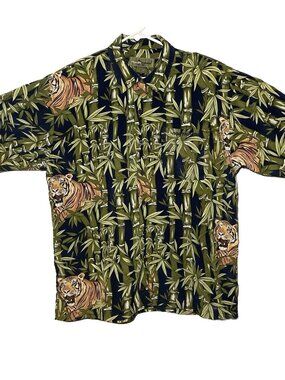 Men’s North Peak  Shirt Short Sleeve Size Medium Polyester Tigers Bamboo Jungle